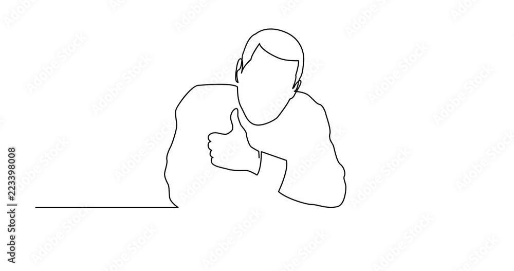 Animation of continuous line drawing of man with blank banner showing thumb up Animation of continuous line drawing of man with blank banner showing thumb up