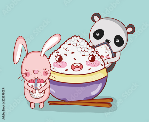 Kawaii animals and japanese food