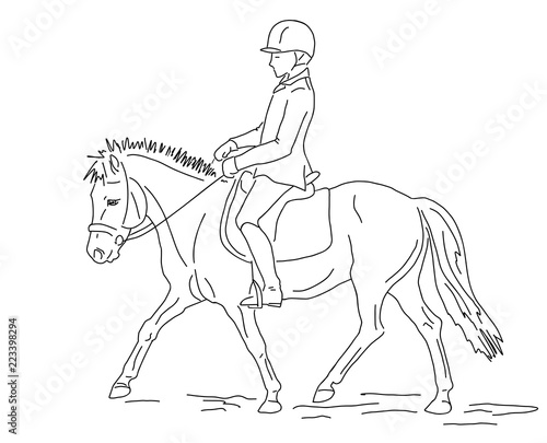 А sketch of a young rider on a pony.