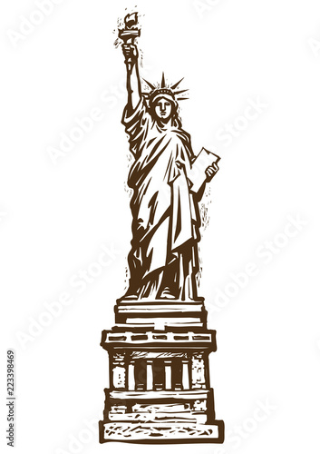 The Statue of Liberty. Engraving style. Sketch hand drawn vector.