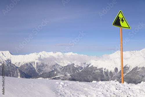 height snowy mountains ski resort sign q