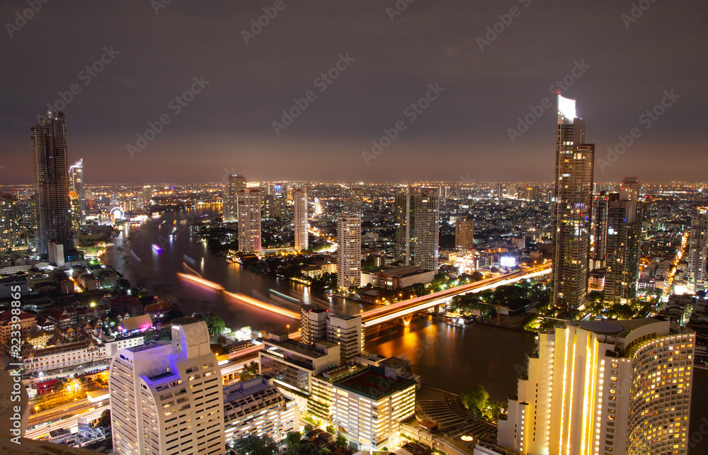 Night city Bangkok Thailand Landscape city in night river 