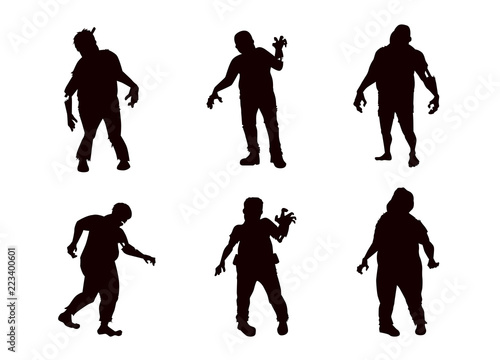 Bloody Fat Zombie collection in silhouette style. Full body and many action ideal for create to horror theme illustration.