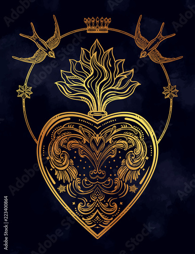 Ornate decorative heart with flame
