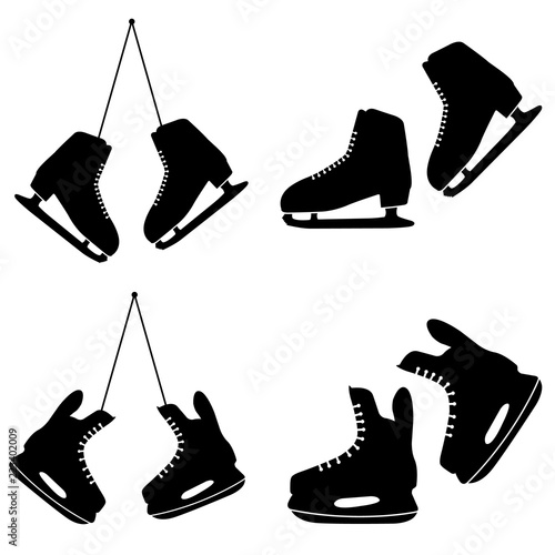 Ice skates icon, silhouette, logo on white background