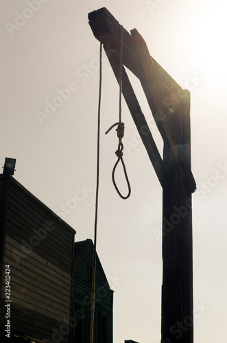 Obraz na plátně gallows with knotted rope ready to execute criminals