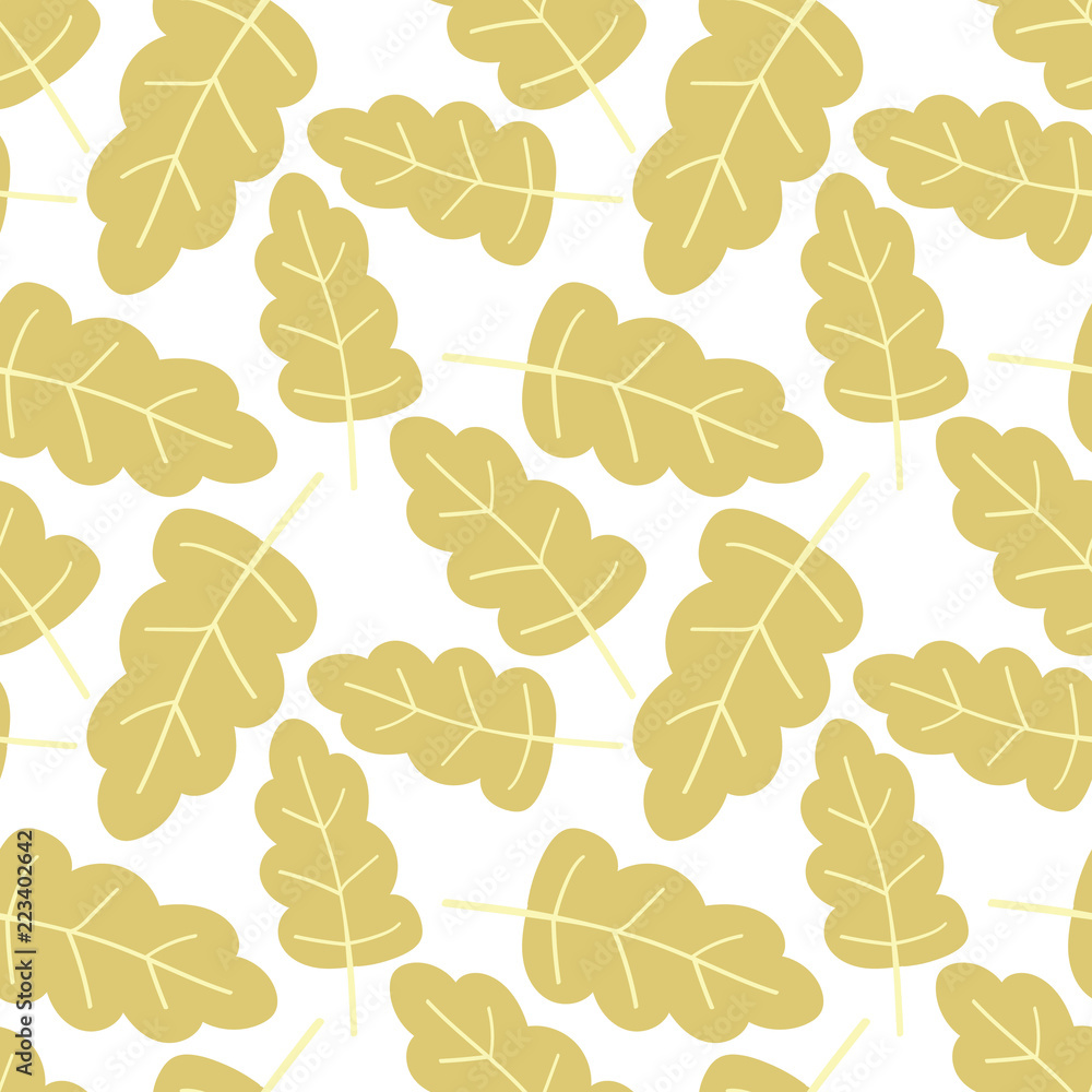 Seamless pattern Cartoon hand-drawn oak leaves in brown and yellow colors. Illustration for decor of clothes, things, wrappers, gifts, cards and invitations. Seamless pattern Cartoon hand-drawn oak leaves in brown and yellow colors. Illustration for decor of clothes, things, wrappers, gifts, cards and invitations.