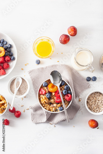 Wallpaper Mural healthy granola for breakfast with berry fruit nut, vegan milk Torontodigital.ca