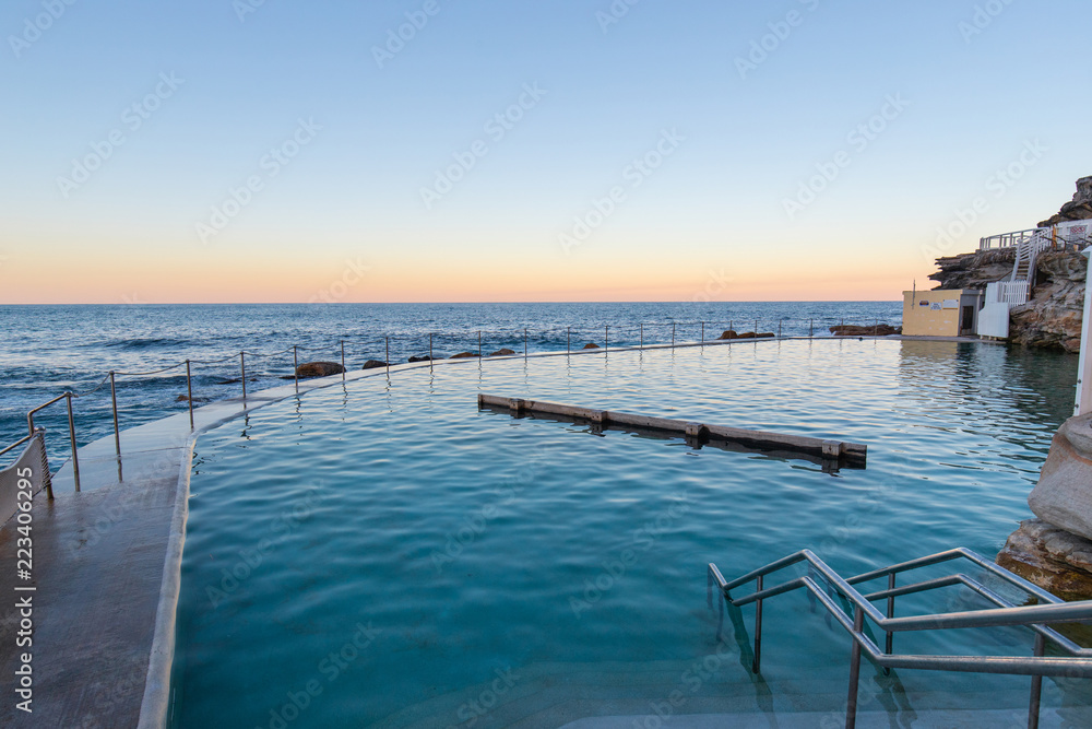 Bronte rock pool view at sunset hour.