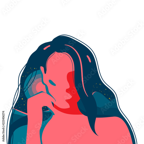 Vector double exposure illustration. Woman and nature background. Can be used for 
printing, web design, banner.