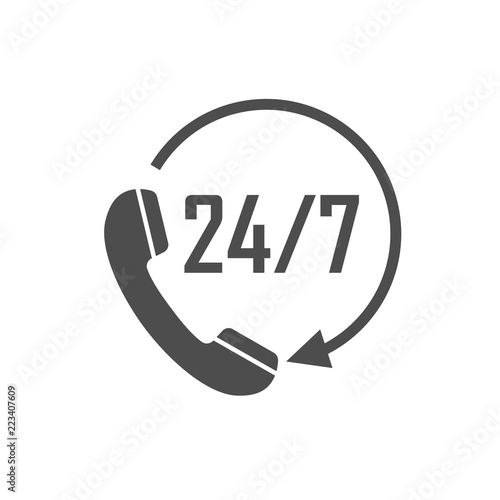 Call 24 icon. Vector illustration, flat design.