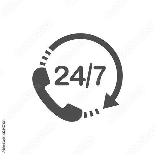 Call 24 icon. Vector illustration, flat design.