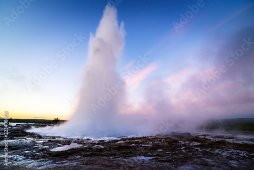 Strokkur geyser eruption in Golden circle, Iceland