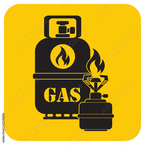 Camping stove with gas bottle icon