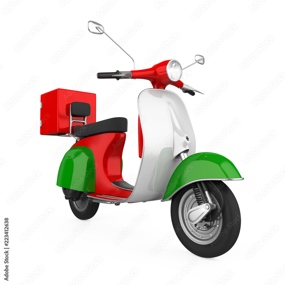 Obraz premium Skrzynka dostawy motocykla na białym tle