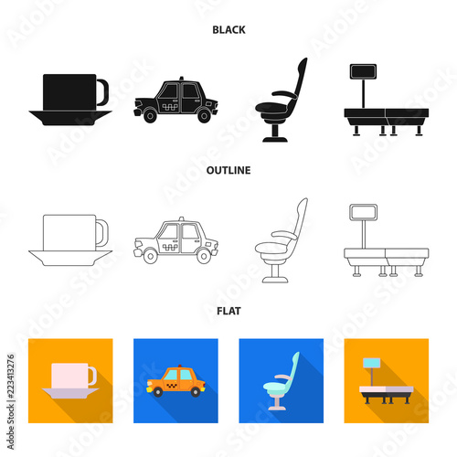 Vector illustration of airport and airplane sign. Set of airport and plane stock symbol for web.