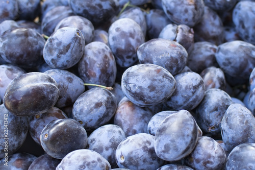 View from above. ripe juicy plums