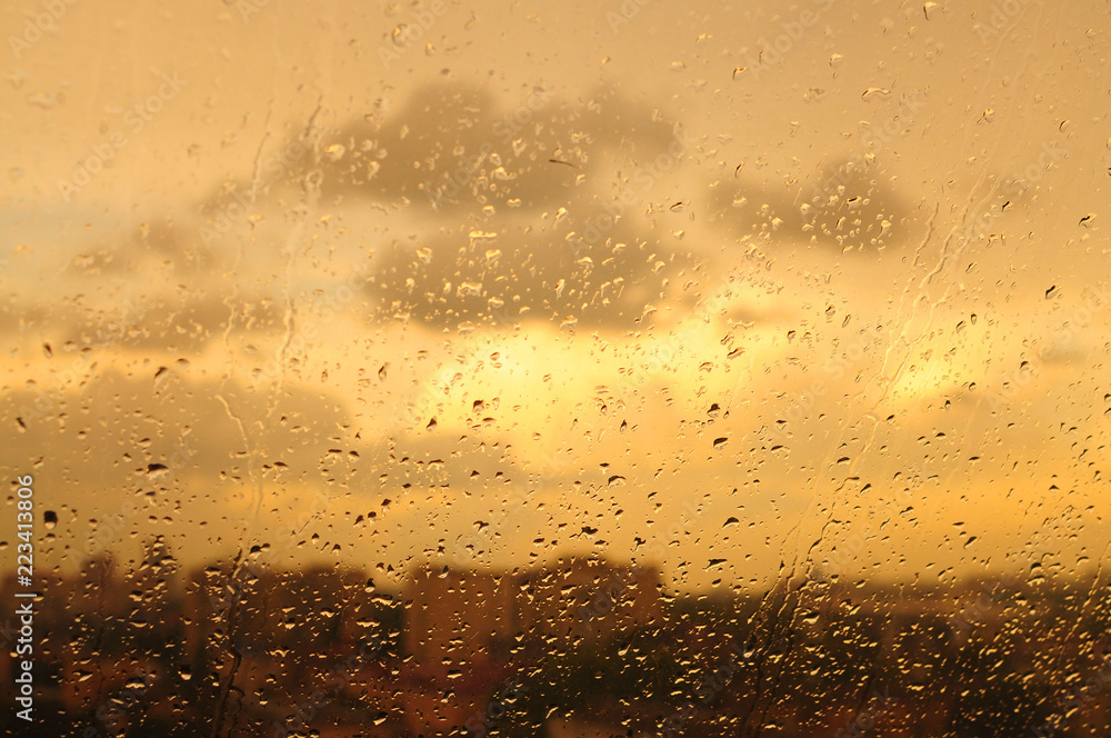 Wet glass, raindrops. Wet glass, raindrops.