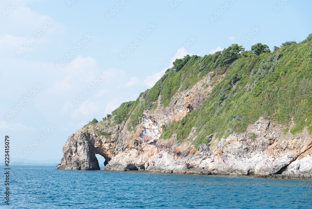 Koh Talu Island , beautiful island, Natural holes of Talu Island cliff in Rayong , Thailand.