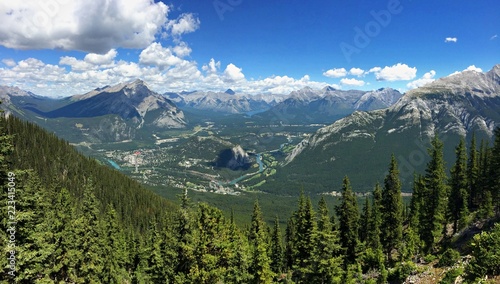 Sulphur Mountain in Banff National Park in the Canadian Rocky Mountains overlooking the town of Banff, river and famous hotel. The mountain with the hot springs on its lower slopes. Elevation 2451 m © Akshay - PhotOvation