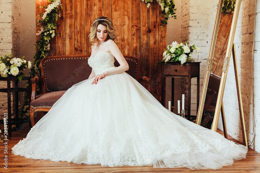 Fototapeta premium beautiful bride in a chic wedding dress