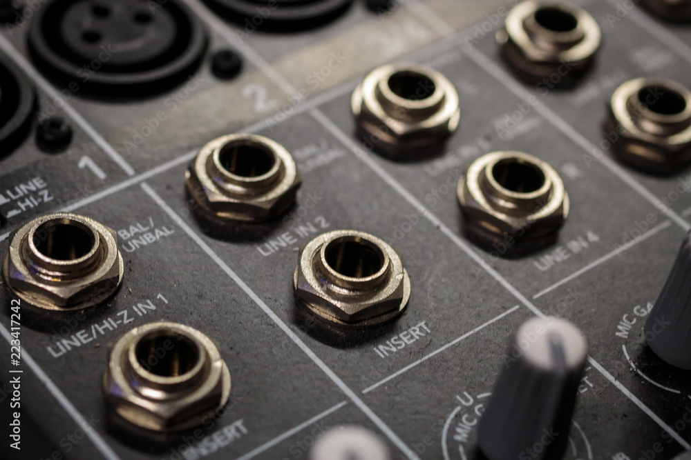 Audio mixing desk Jack inputs and inserts Audio mixing desk Jack inputs and inserts
