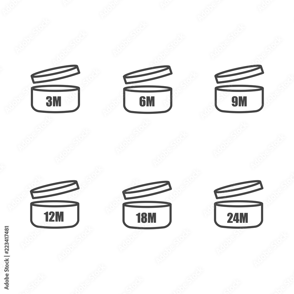 Vector set of icons indicating the period of the product after the opening. Expiration date after opening the package. Vector set of icons indicating the period of the product after the opening. Expiration date after opening the package.