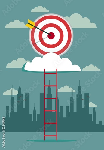 Hitting big business target. vector design cartoon. Dream . concept vector illustration.