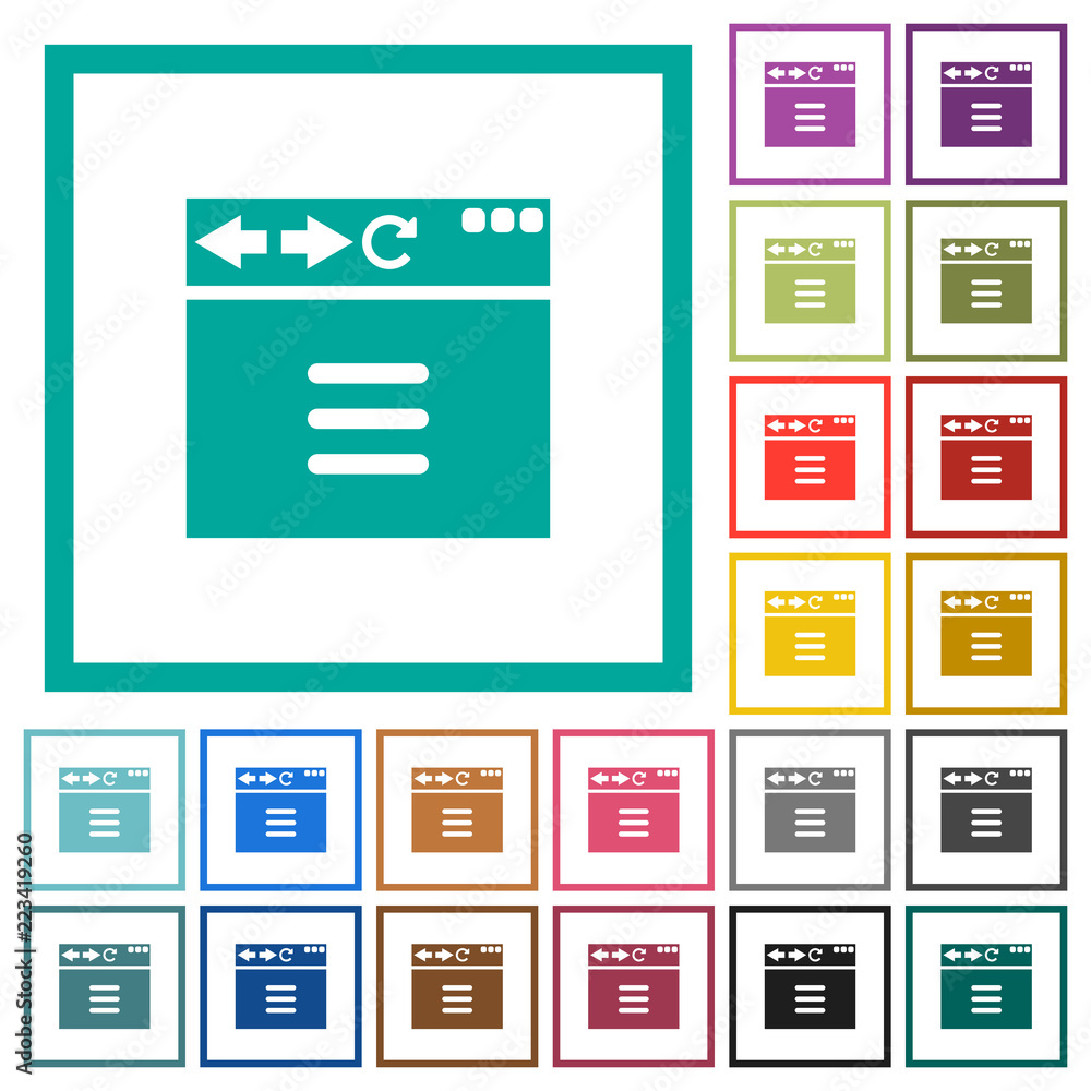Browser options flat color icons with quadrant frames Browser options flat color icons with quadrant frames