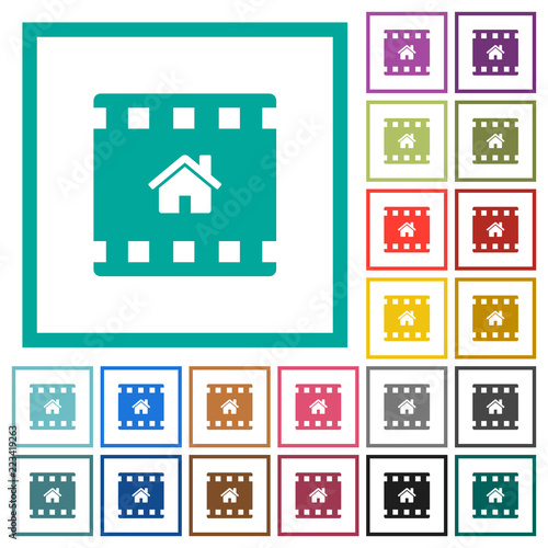 Home movie flat color icons with quadrant frames