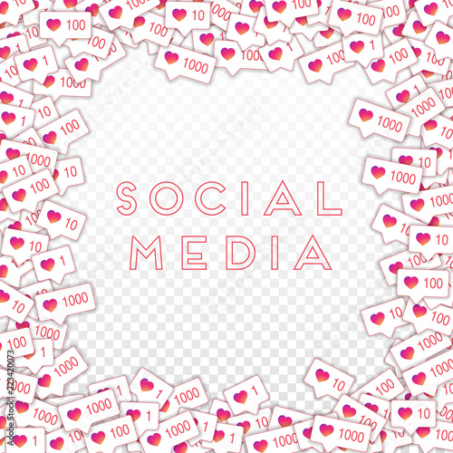Social media icons. Social media concept. Falling gradient like counter. Chaotic border elements on 