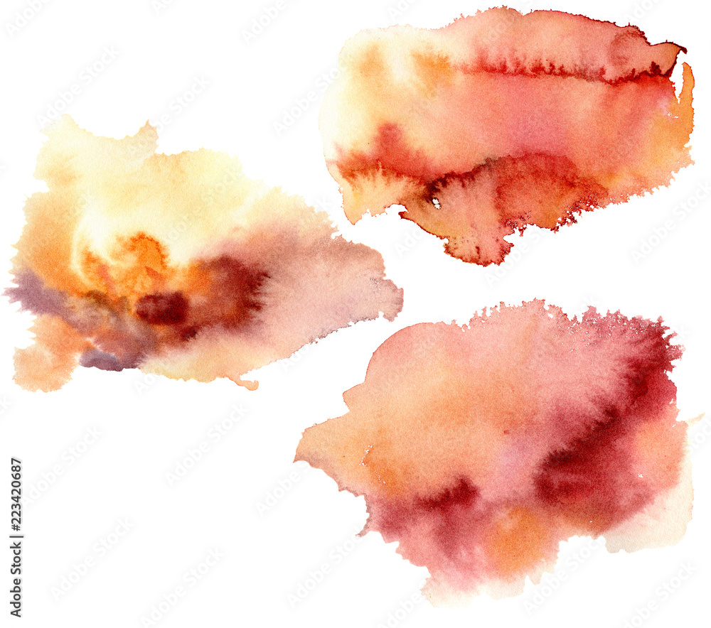 Watercolor set with splash on white background.The color splashing in the paper.It is a hand drawn. Illustration for design, print or background.