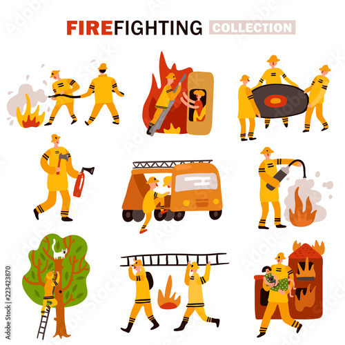 Fire Fighting Flat Icons Set