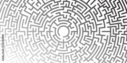 Background with graphic abstract geometry labyrinth pattern. Black maze circle. Black labyrinth. Maze symbol.