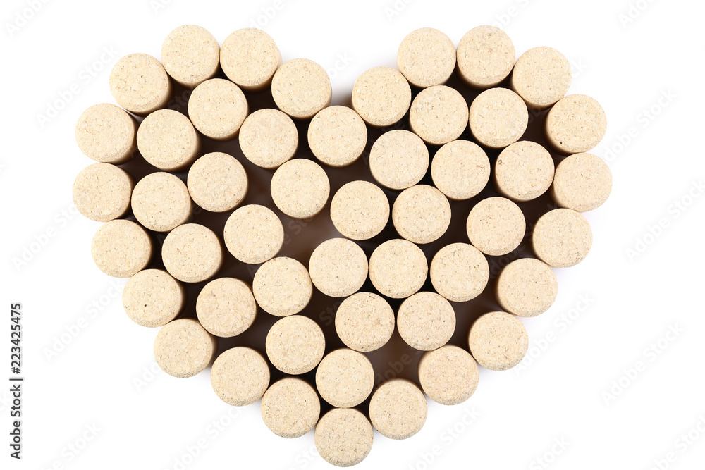Wine corks in heart shape isolated on white background Wine corks in heart shape isolated on white background