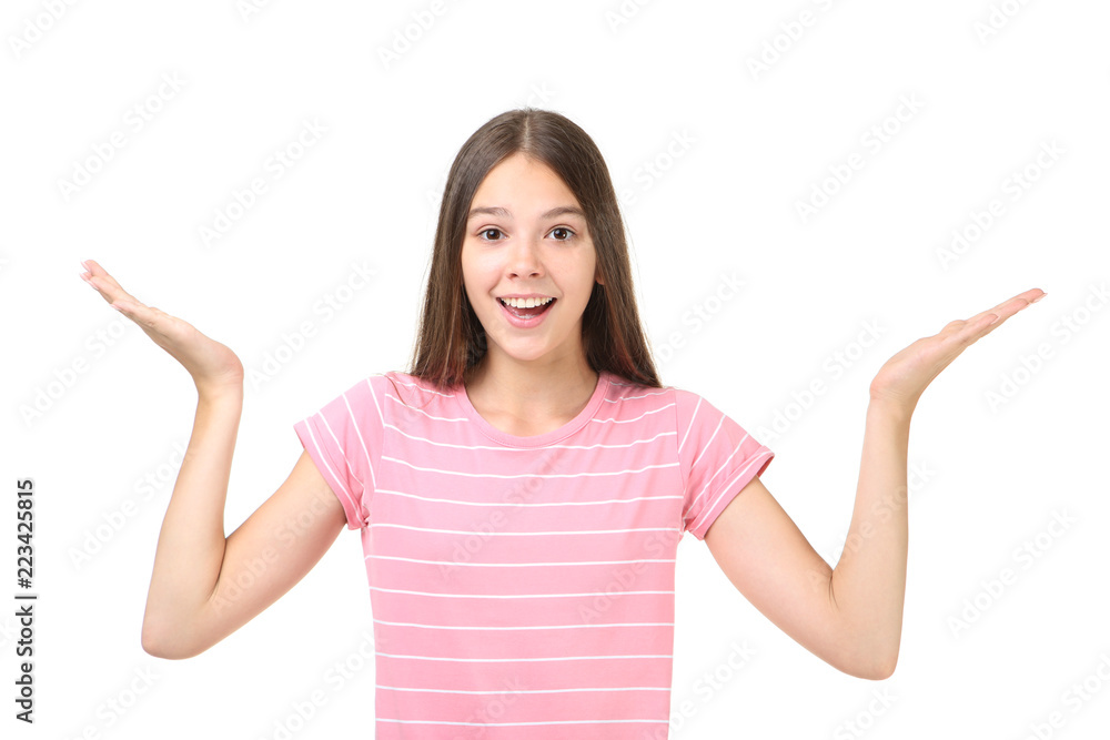Beautiful young girl on white background Beautiful young girl on white background