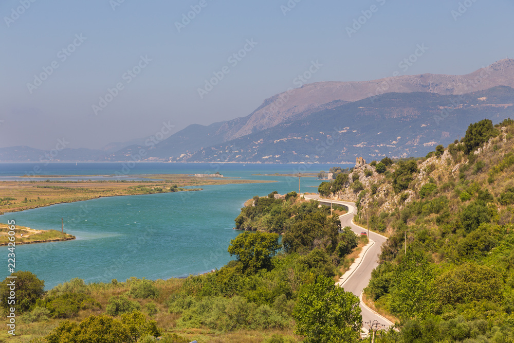 View of the mountains and lagoon Butrint, south Albania
