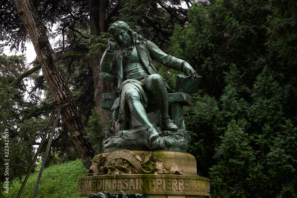 Saint statue in Paris Park Bernardin de Saint-Pierre