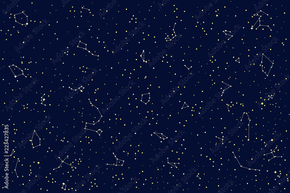 Sky Map of Hemisphere. Constellations on Night Dark Background. - obrazy, fototapety, plakaty 