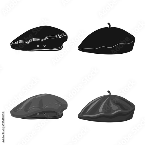 Vector illustration of headgear and cap icon. Collection of headgear and accessory vector icon for stock.