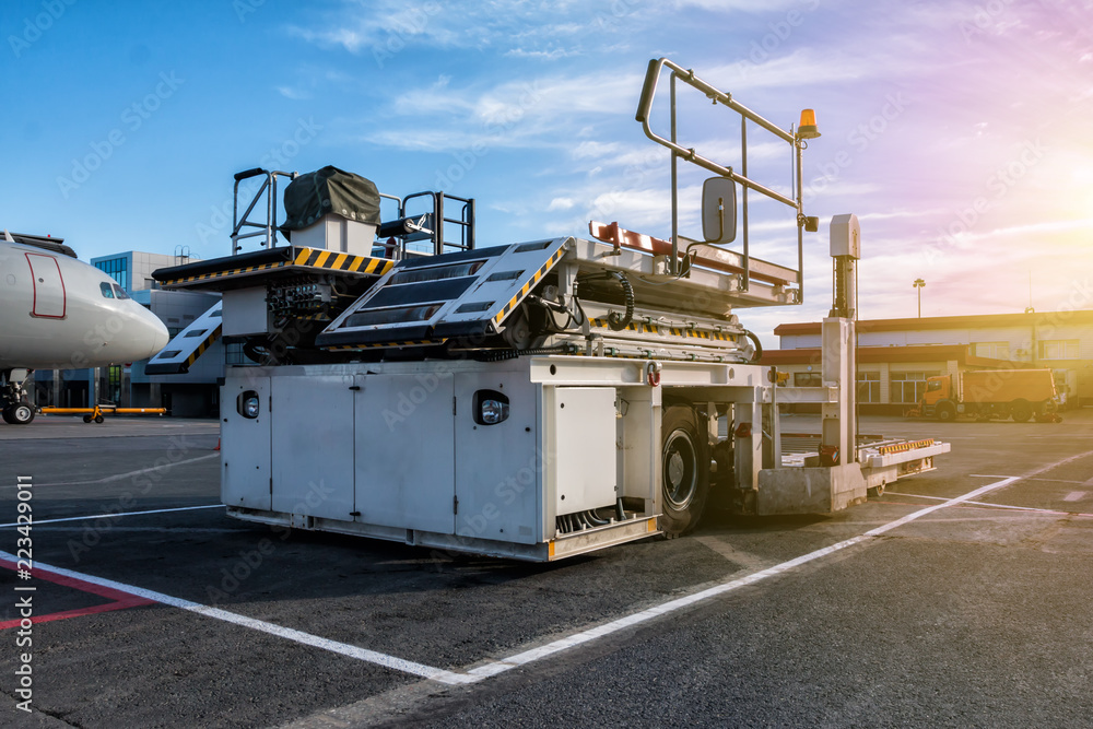 Aircraft container and pallet loader at the airport apron Aircraft container and pallet loader at the airport apron