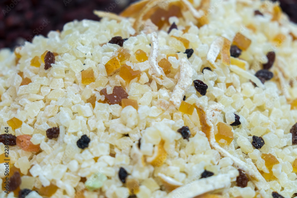 Citrus Fruits and Raisins Tea - chopped dried fruits mix for tea preparing Citrus Fruits and Raisins Tea - chopped dried fruits mix for tea preparing