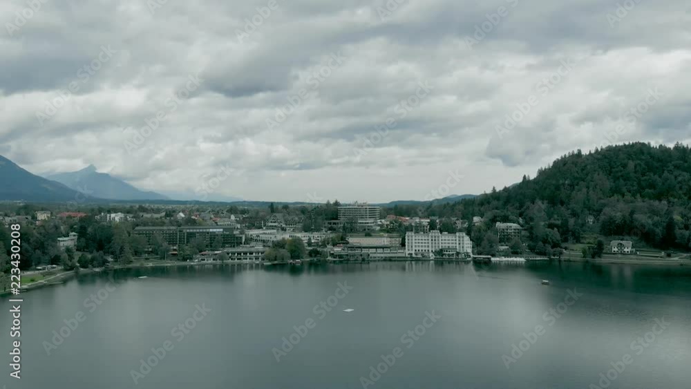 Aerial view of Bled lake in Slovenia with much clouds Aerial view of Bled lake in Slovenia with much clouds
