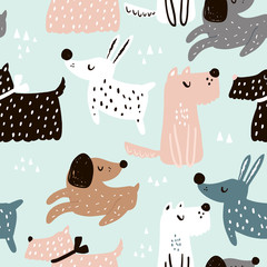 Keuken achterwand Honden patronen Trendy Scandinavische honden kinderkamer patroon  © solodkayamari