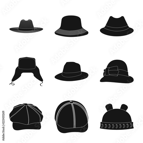 Isolated object of headgear and cap symbol. Collection of headgear and accessory stock symbol for web.