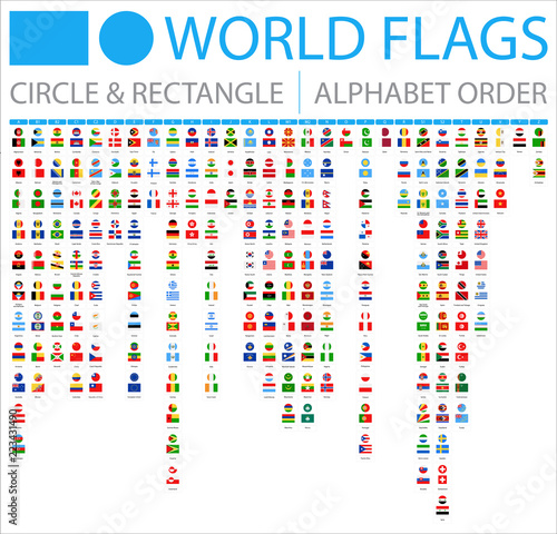 All World Flags - Circle and Rectangle - Vector Flat Icons