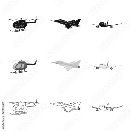 Isolated object of plane and transport symbol. Collection of plane and sky stock vector illustration.