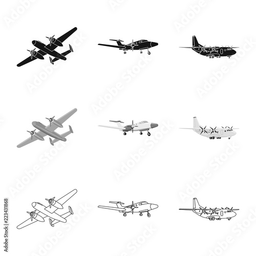Vector illustration of plane and transport icon. Set of plane and sky stock vector illustration.