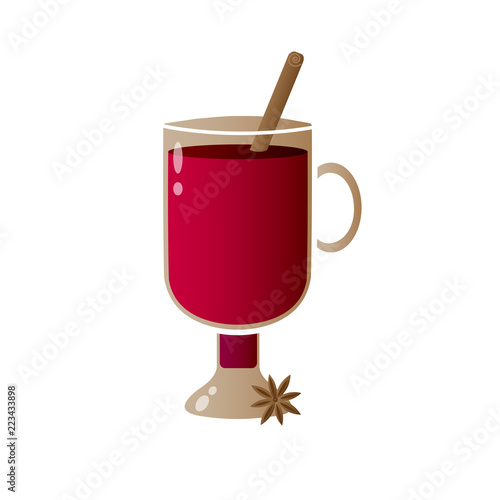 Vector illustration with irish glass with mulled wine, cinnamon stick and cardamon