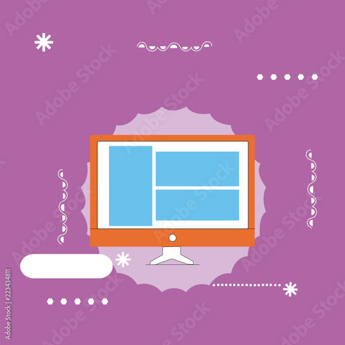 Flat design business Vector Illustration creative concept template copy space text for Ad website promotion esp isolated. Website Page Layout on Computer Monitor Screen Mounted Hardware Device